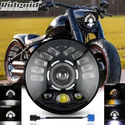 For Harley Davidson Fat Boy FLSTF 7" Round LED Headlight Halo DRL Turn Signals — 第 1/4 张图片