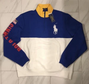 Polo Ralph Lauren Men's Quarter Zip Tennis Sweatshirt Blue White $168 New - Picture 1 of 4