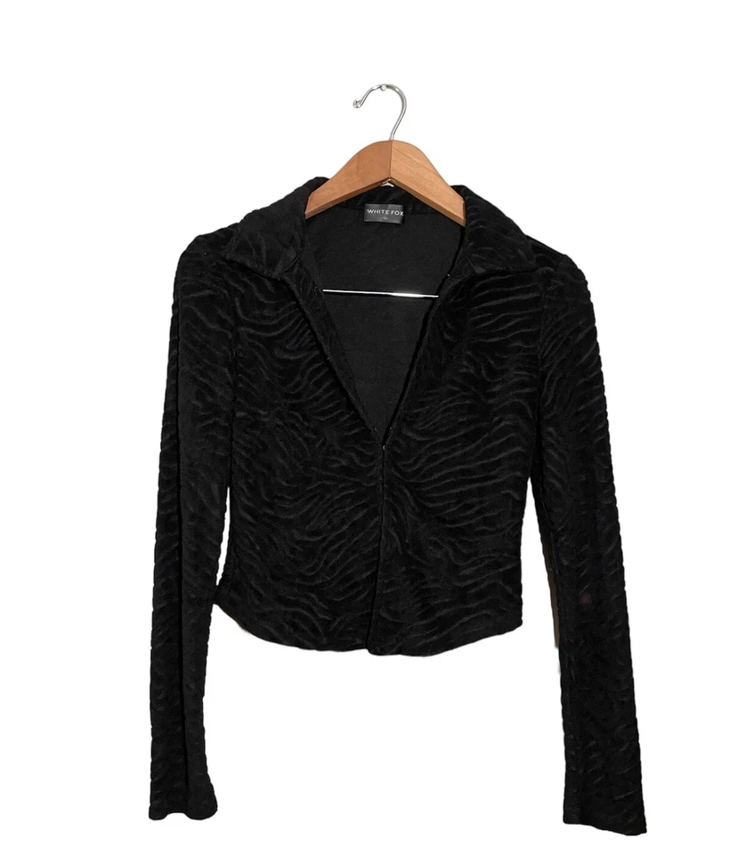 White Fox So Tempted Terry Top Long Sleeve Clasp Closure Black - Image 1 of 4