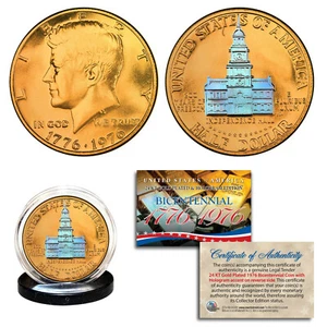 1976 Bicentennial JFK Kennedy Half Dollar Coin  24K Gold Plated & Prism Hologram - Picture 1 of 3