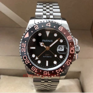 40mm PARNIS black dial Sapphire glass Ceramic bezel Top GMT Automatic Mens Watch - Picture 1 of 7
