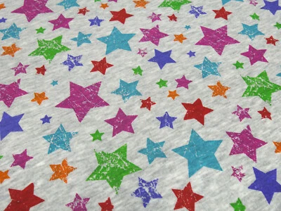 Stoff Sweatshirtstoff Alpenfleece vintage Sterne grau grün pink blau bunt - Bild 1 von 4