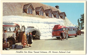 Mt. Postal vintage del Parque Nacional Rainier, WA Paradise Inn túnel de nieve años 50 - Imagen 1 de 2
