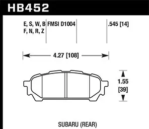 Hawk Rear Disc Brake Pad Set Fits 2008 Subaru Forester Sports 2.5 XT HP Plus Dis - Picture 1 of 4