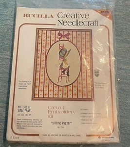 Bucilla Creative Needlecraft # 1549 Crewel Embroidery Kit Sitting Pretty 18x22” - Picture 1 of 2
