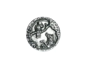 Adorable Fox & Crow Antique Reproduction Pewter Finish Metal Shank Button 13/16" - Picture 1 of 4