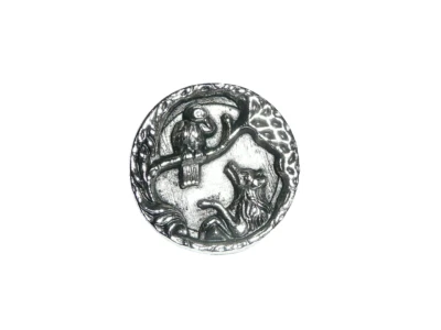 Adorable Fox & Crow Antique Reproduction Pewter Finish Metal Shank Button 13/16" - Image 1 of 4