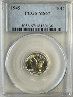 1945 PCGS MS67 MERCURY DIME (NICE BRIGHT COIN) - Image 1 of 4