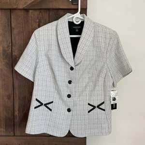 Perceptions NY blazer Jacket Size 16W Button Up Gray Black Trim Pockets Career - Picture 1 of 9
