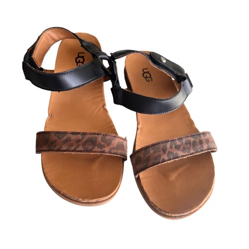 Sandali piatti UGG bambina stampa animalier cinturino chiusura grip e strappo nero marrone tg 4