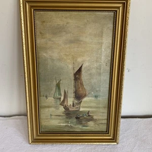 Vintage vergoldetes gerahmtes maritimes Gemälde - Bild 1 von 7