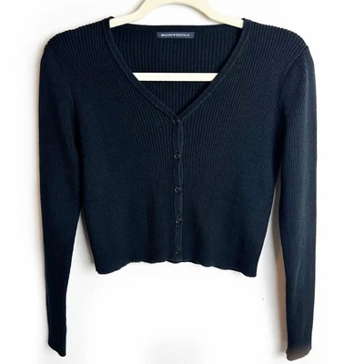 Brandy Melville Shannon cotton ribbed knit cropped sweater black size: O/S - Image 1 of 4