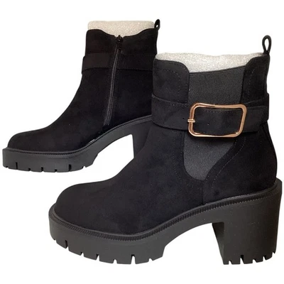 Botas Rouge Helio Negras Tacón Grueso con Hebilla Dorada Talla 8 Foto 1 de 4