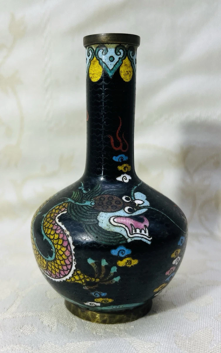 中国 古七宝琺瑯彩 花山水文瓶 D R4101 中国 古七宝琺瑯彩 花山水文瓶