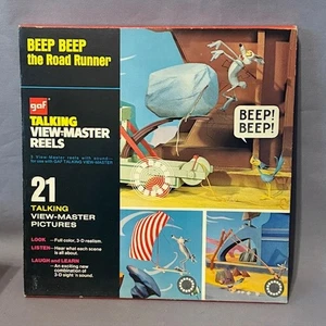 Juego de caja vintage Roadrunner Coyote Talking View-Master carretes GAF 1958 Disney Beep - Imagen 1 de 4