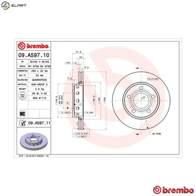 2x BRAKE DISC 09.A597.11 FOR VW AZM 2.0L AWM 1.8L AVF 1.9L 4cyl PASSATAZX 2.3L - Image 1 of 4