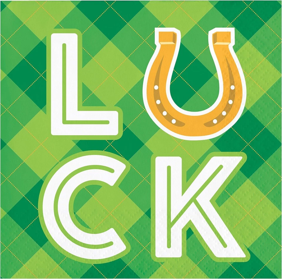 St. Patrick's Day Luck Irish Green Holiday Theme Party Paper Beverage Napkins - Image 1 of 1