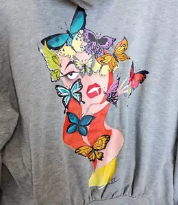 Suéter Badgley Mischka Mujer Grande Gris Sudadera con Capucha Obra de Arte Original Artístico Ecléctico - Imagen 1 de 12
