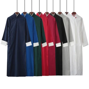 Herren Baumwolle Leinen Kleid Morgenmantel langes Hemd Tops Mantel chinesisches Kung Fu Flügel Chun - Bild 1 von 20
