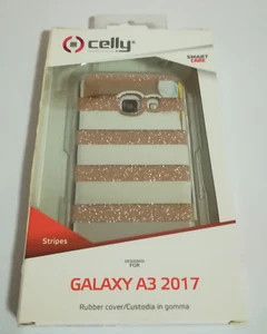 Cover per GALAXY A3 2017 - Celly STRIPES - Glitter argento / argento - NUOVO - Foto 1 di 1