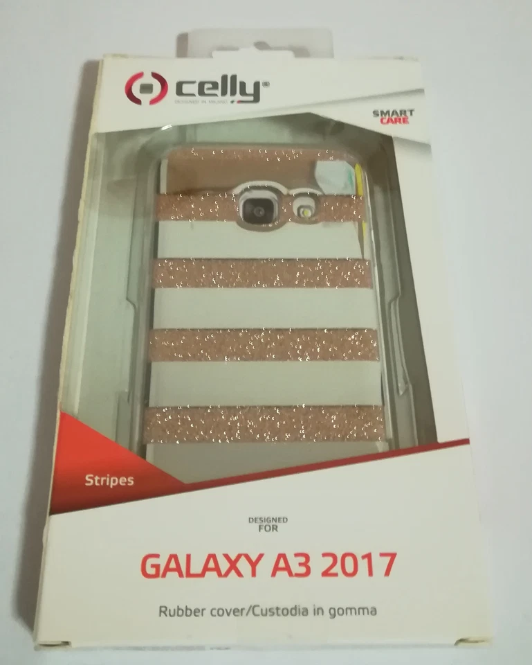 Cover per GALAXY A3 2017 - Celly STRIPES - Glitter oro / argento - NUOVO - Immagine 1 di 1