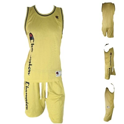 Champion Mens Yellow Spell Out Mesh Basketball Jersey Small Shorts Medium Outfit - Изображение 1 из 4