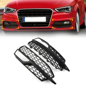 2x Fit Audi A3 S-Line S3 2013-2017 Front Bumper Fog Light Honeycomb Grille Cover - Picture 1 of 10