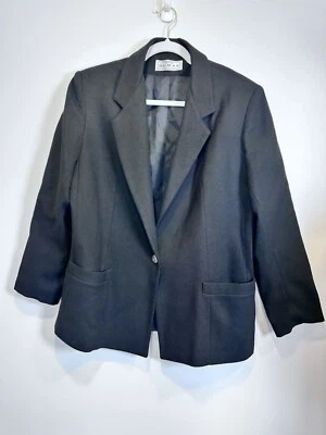 Vintage Dumas Wool Blazer Women’s LargeP Black Lined 2 Pockets Work Corporate - Image 1 of 4