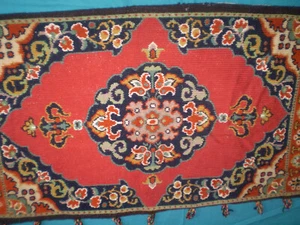 Alter handbestickter Teppich Gobelin Teppich mit Wollfäden bunt - Bild 1 von 9