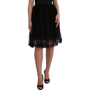 DOLCE & GABBANA Skirt Black Nylon LaceTrim HighWaist A-line IT46/US12/XL 1700usd - Picture 1 of 7