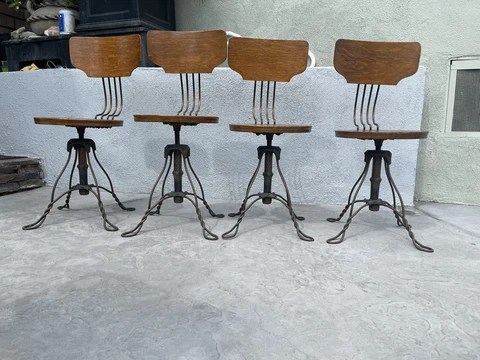 Four  RARE Vintage Antique Industrial Max Tonk Style Factory Swivel Chairs Cover