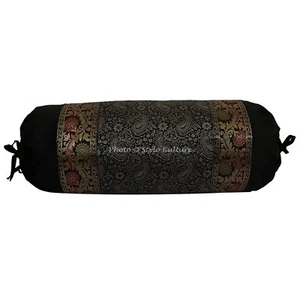 Indian Masand Bolster Cover Brocade Paisley Pillowcase Bedding Bolster Cushions - Picture 1 of 3