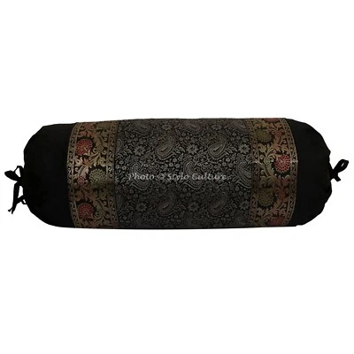 Indian Masand Bolster Cover Brocade Paisley Pillowcase Bedding Bolster Cushions - Image 1 of 3