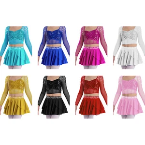 Kids Girls Skirts A-line Skirt Ballet Skort Jazz Built-in Briefs Skating Disco - Picture 1 of 58