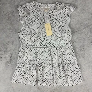 Monteau Sleeveless Blouse Polka Dot Spotted Animal Print Tier Ruffle Stretch M - Picture 1 of 7