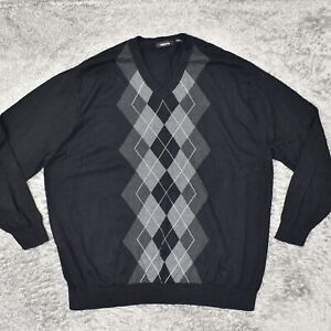 Claiborne Men's Size 3XLT Pullover Sweater V-neck  Cotton Black Geometric Classi