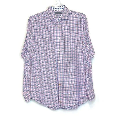 Camisa de vestir Thomas Dean para hombre azul naranja a cuadros M manga larga con botones Foto 1 de 2