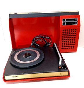 Tourne disque PHILIPS portable-rouge-sur piles ou secteur pour vinyls 45trs...