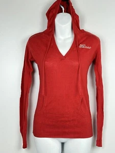 Vintage Guess Red Hoodie Women Front Logo Kangaroo Pocket Sweater Size S - Picture 1 of 13