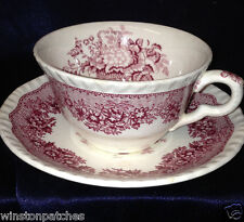 MASONS ASCOT RED CUP & SAUCER 8 OZ WHITE WITH RED FLORAL & URN ENGLAND