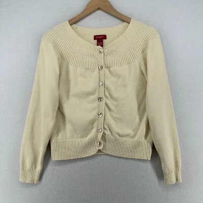 Suéter SUNDANCE S Algodón Cachemira Cárdigan Abotonado Borde Acanalado Beige Foto 1 de 4