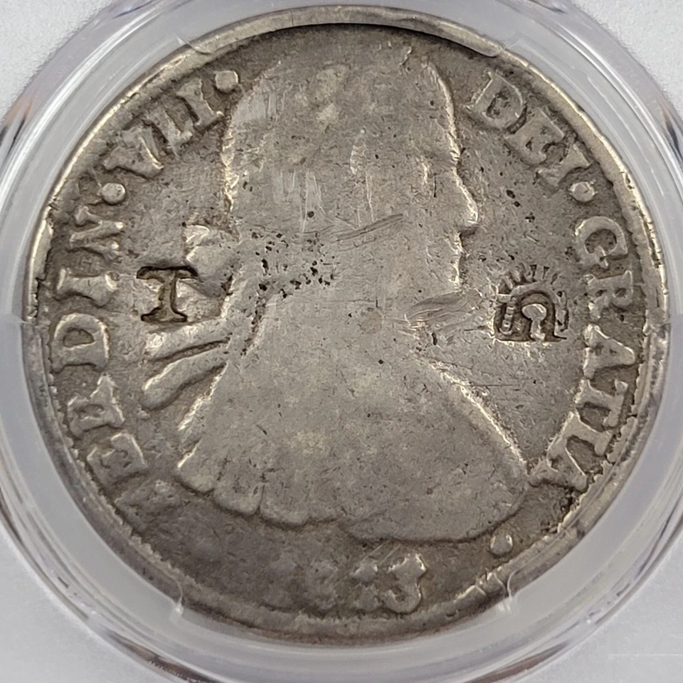 1813 Mexico CHIHUAHUA 8 Reales Silver Cast Provisional Issue PCGS F Detail *H490 - Image 1 of 4