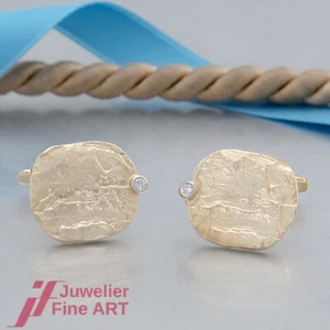 Manschettenknöpfe - mit je 1 Brillant (Diamant) ges. ca.0,06ct - 14K/585 GG - Bild 1 von 4