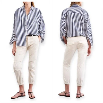 Calça militar cropped Nili Lotan, casca de ovo, tamanho 0, zíper no tornozelo, nova com etiquetas - Imagem 1 de 4