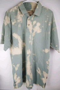 Woolrich Cotton Polo Shirt Outdoorwear Bleach Acid Tie Dye Green Mens L Hippie - Picture 1 of 8