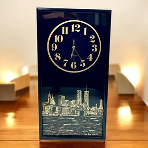New York City Wall Clock Works World Trade Center Gold Black 19.5 X 10” Vtg - Picture 1 of 5