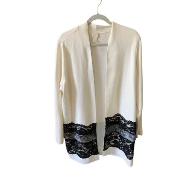 Suéter Chicos Mujer Talla 3 XL Blanco Cargidan Frente Abierto Negro Encaje Borde Piel Du Foto 1 de 4