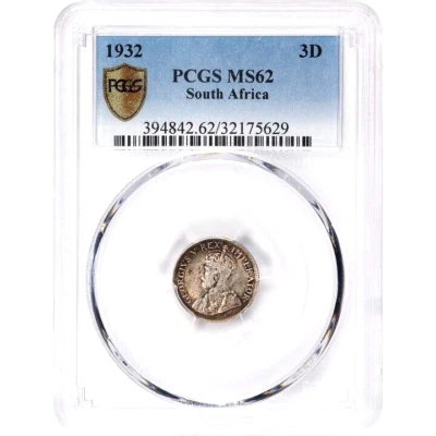 1932 South Africa 3 Pence, PCGS MS 62 - Image 1 of 2