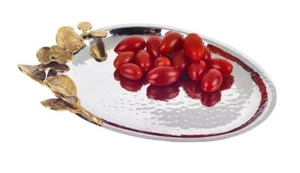 Badash Petals Stainless Steel & Brass Oval Serving Tray 9.5 IN - Picture 1 of 14