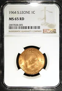 Sierra Leone 1964 1 Cent KM-17 NGC MS65 Red Top Pop - Picture 1 of 2